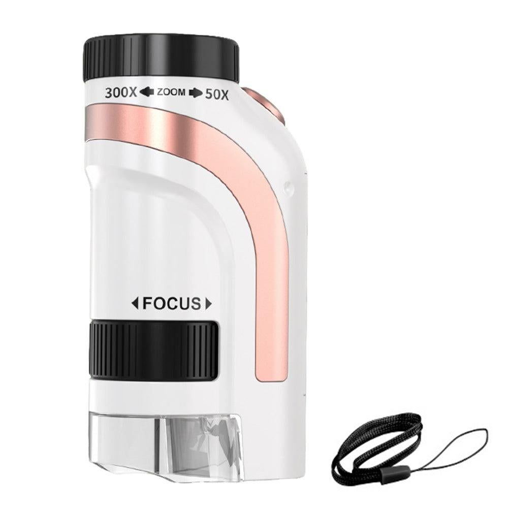 50X-300X Handheld Microscope with LED Lights Portable Pocket Zoom Pink V1263-JX-7304-3