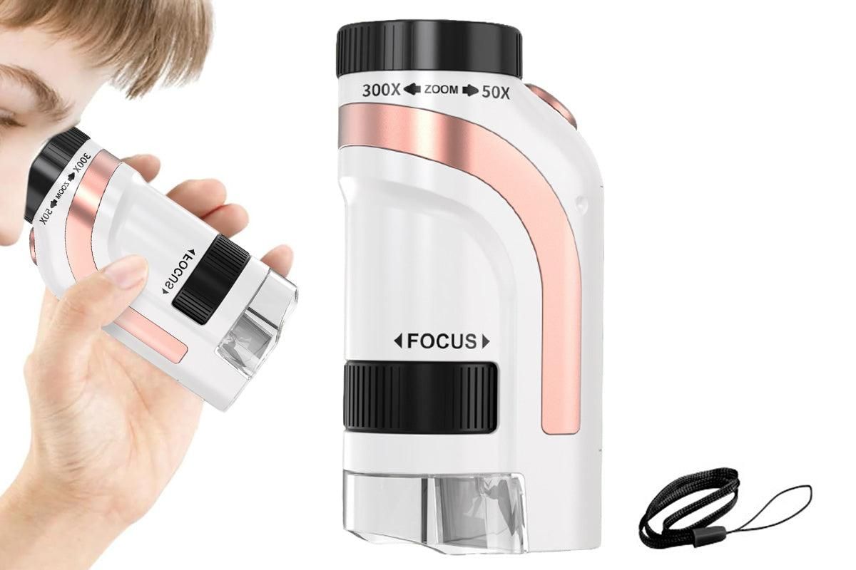 50X-300X Handheld Microscope with LED Lights Portable Pocket Zoom Pink V1263-JX-7304-3