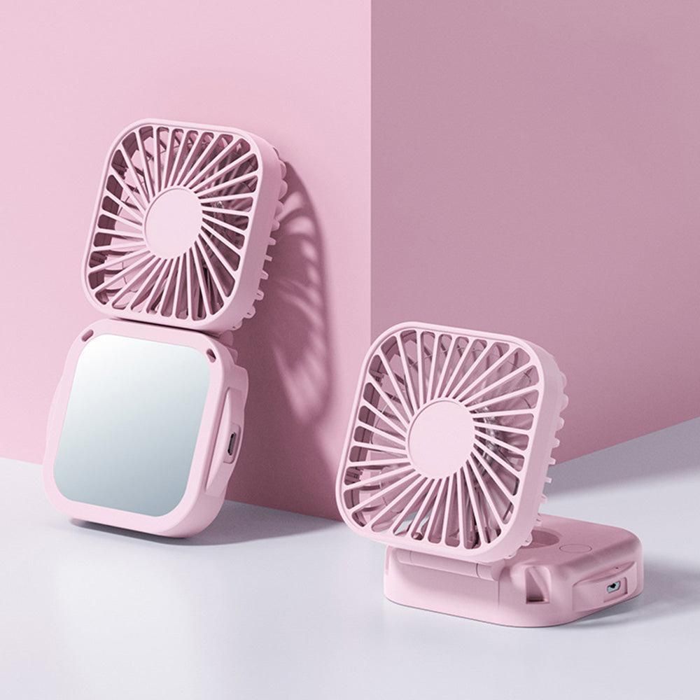 Mini Foldable Neck Hanging Fan Portable USB Rechargeable Personal Cooler Pink V1263-JX-7308-3