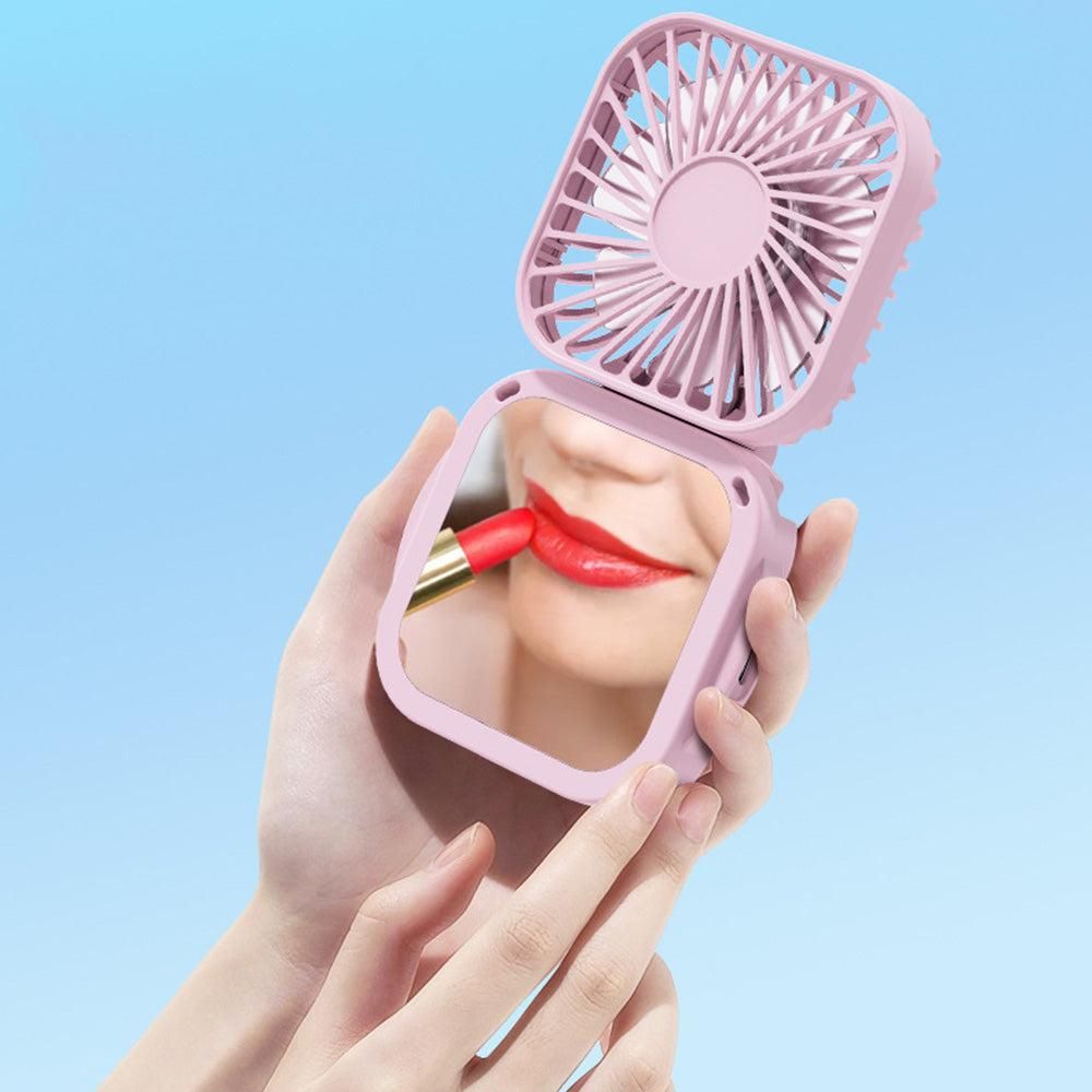 Mini Foldable Neck Hanging Fan Portable USB Rechargeable Personal Cooler Pink V1263-JX-7308-3