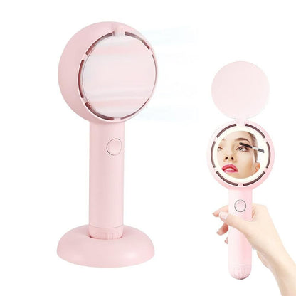 Mini Handheld Fan with LED Light Makeup Mirror Rechargeable Portable Fan Black V1263-JX-7309-1