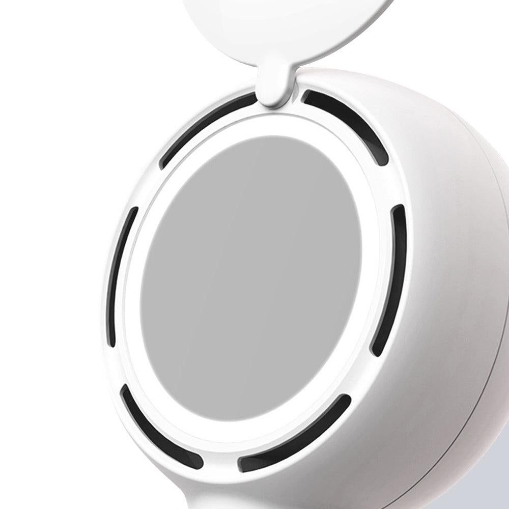 Mini Handheld Fan with LED Light Makeup Mirror Rechargeable Portable Fan White V1263-JX-7309-2