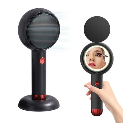 Mini Handheld Fan with LED Light Makeup Mirror Rechargeable Portable Fan White V1263-JX-7309-2
