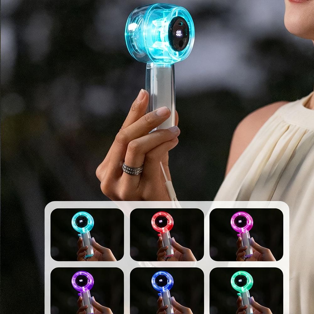 Mini Transparent Handheld Fan with LED Color Display and Rechargeable Battery White V1263-JX-7310-2