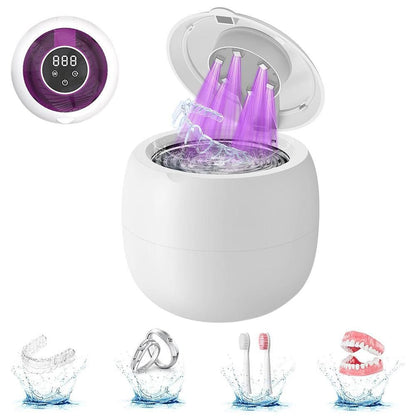 Ultrasonic Retainer Cleaner Machine 45kHz Ultrasonic Dentures Cleaner for Night Guards Braces Aligner White V1263-JX-7313-1