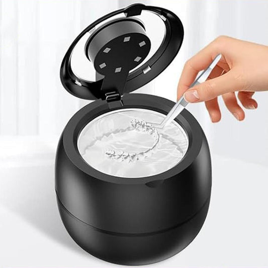 Ultrasonic Retainer Cleaner Machine 45kHz Ultrasonic Dentures Cleaner for Night Guards Braces Aligner Black V1263-JX-7313-2