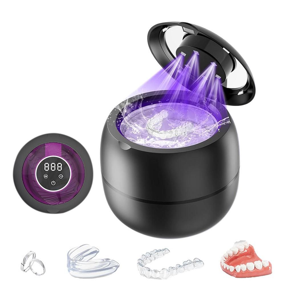Ultrasonic Retainer Cleaner Machine 45kHz Ultrasonic Dentures Cleaner for Night Guards Braces Aligner Black V1263-JX-7313-2