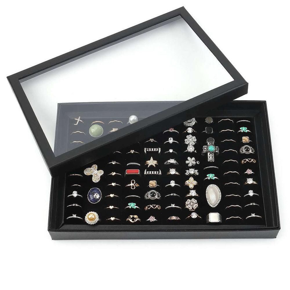 100 Slots Jewelry Ring Display Organizer Tray Case V1263-JX-7328