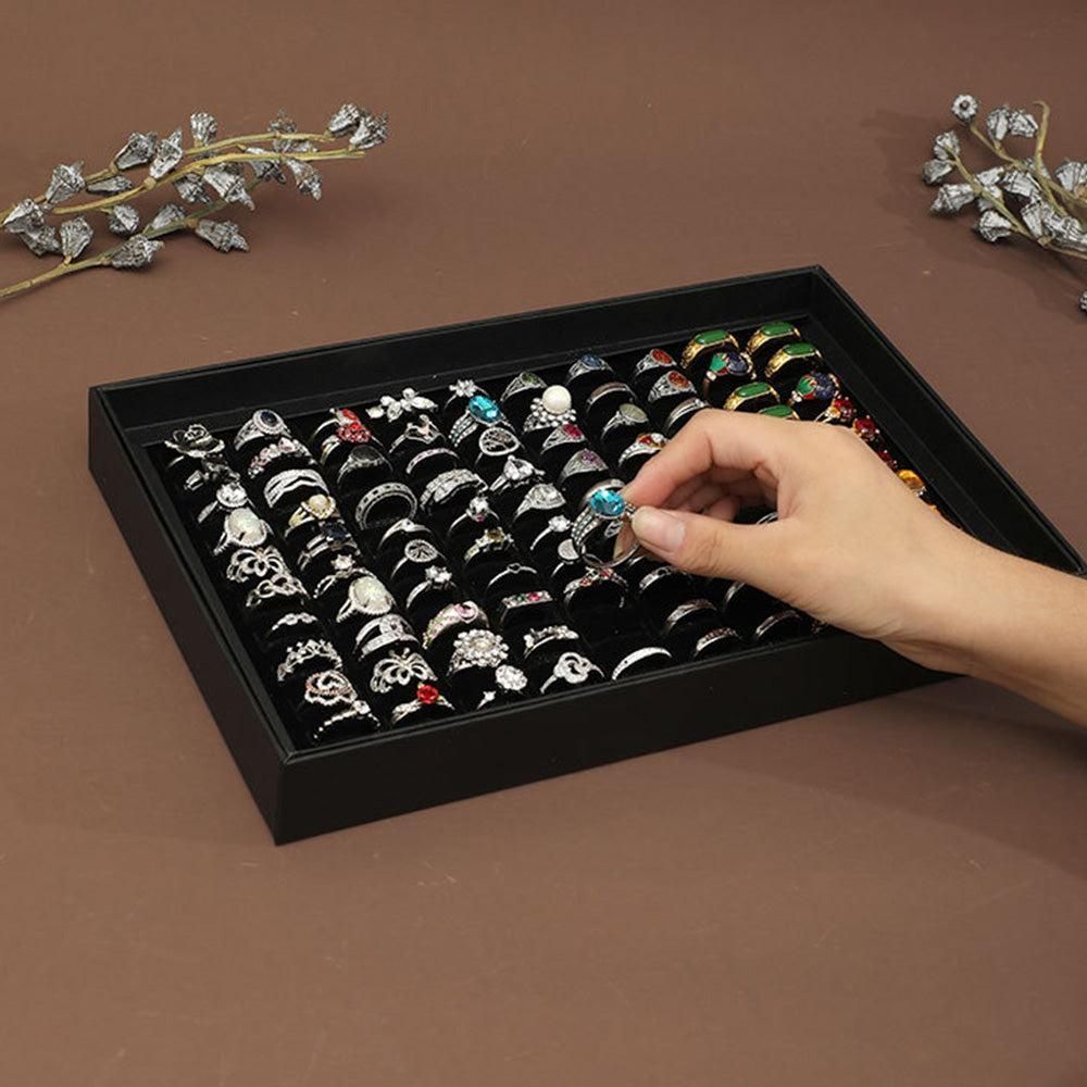 100 Slots Jewelry Ring Display Organizer Tray Case V1263-JX-7328