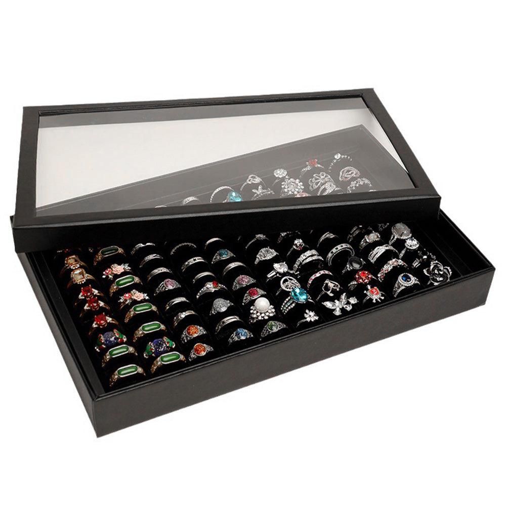 100 Slots Jewelry Ring Display Organizer Tray Case V1263-JX-7328