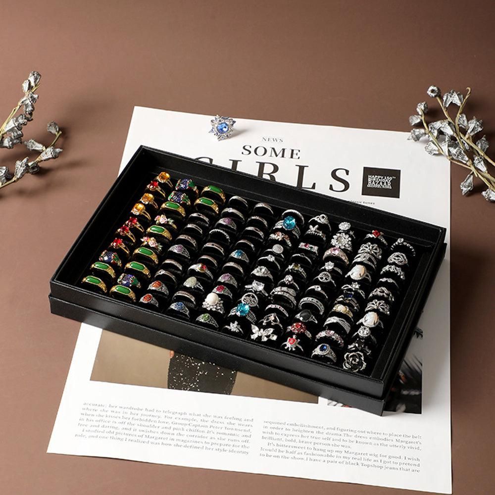 100 Slots Jewelry Ring Display Organizer Tray Case V1263-JX-7328