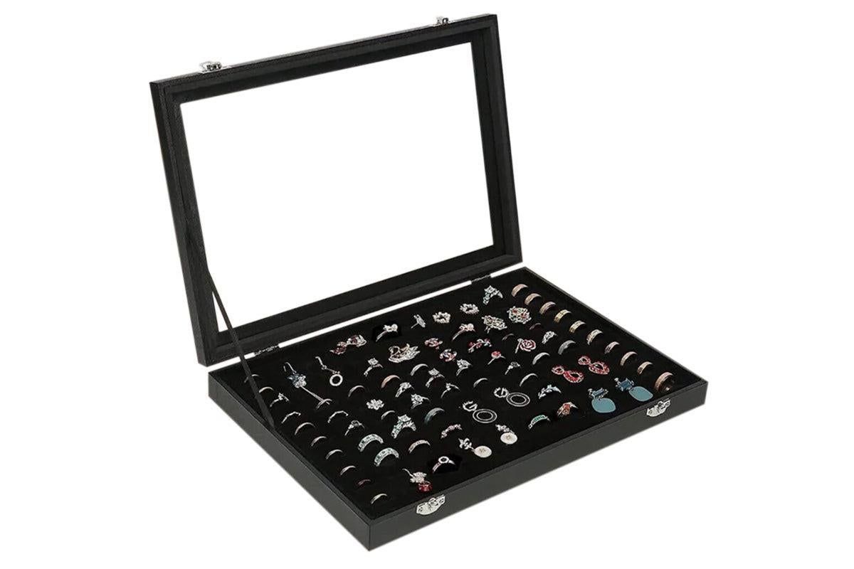 100 Slots Jewelry Ring Display Organizer Tray Case V1263-JX-7328