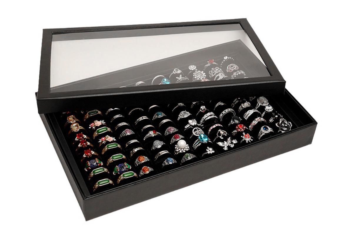 100 Slots Jewelry Ring Display Organizer Tray Case V1263-JX-7328