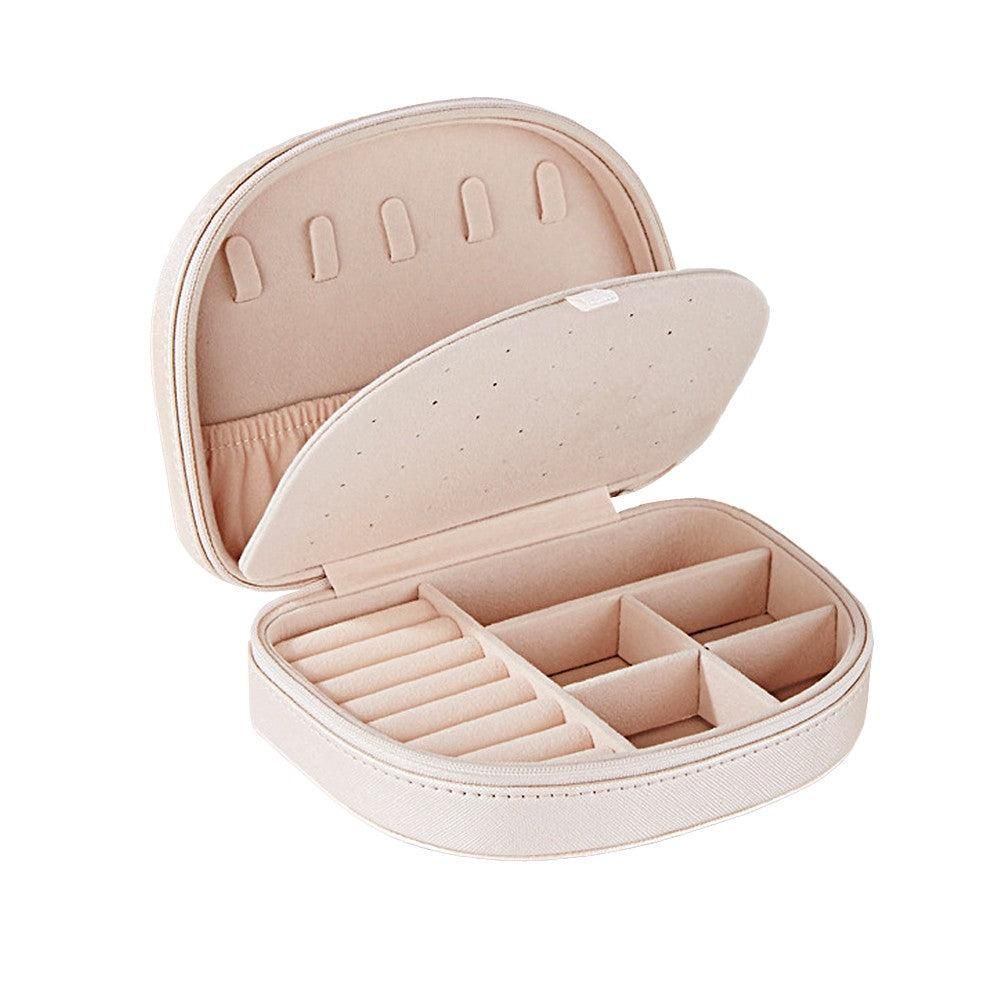 Portable Double Layer Jewelry Organizer Box PU Leather Jewelry Storage Case Apricot V1263-JX-7329-1