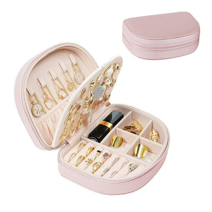 Portable Double Layer Jewelry Organizer Box PU Leather Jewelry Storage Case Apricot V1263-JX-7329-1