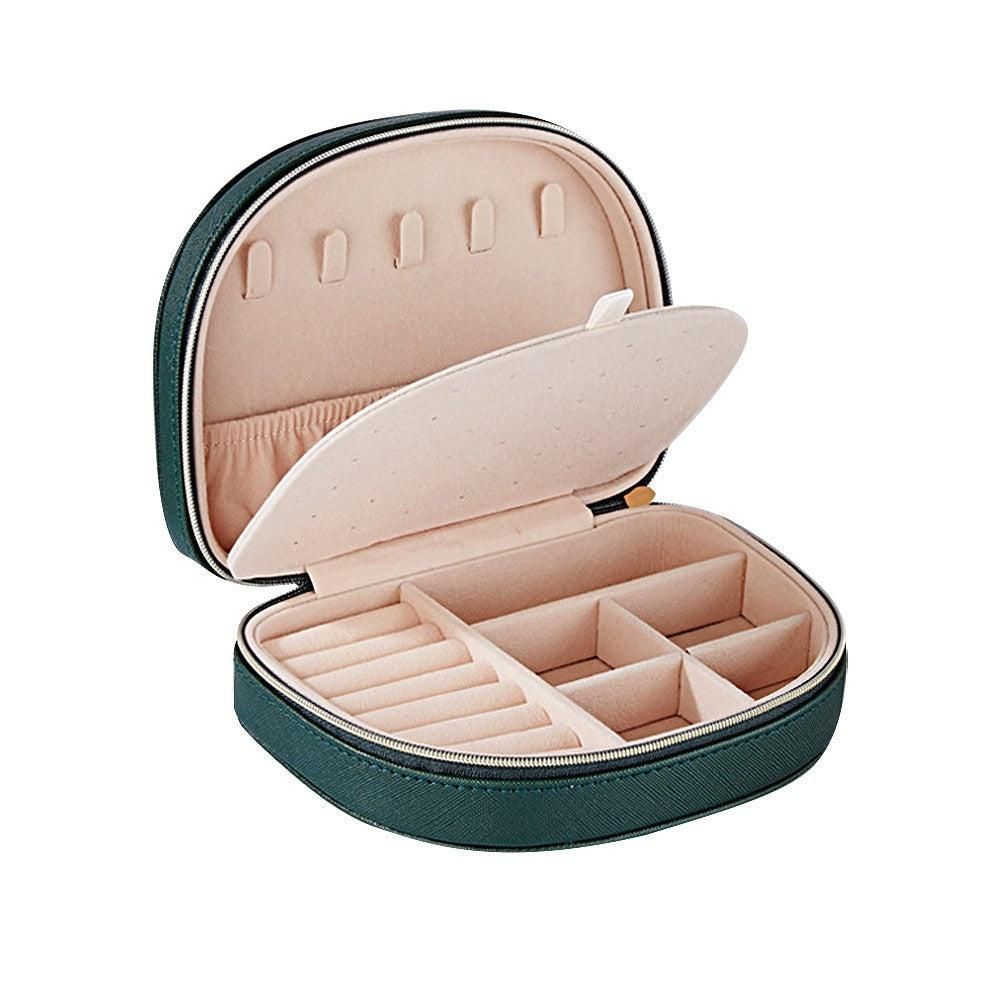 Portable Double Layer Jewelry Organizer Box PU Leather Jewelry Storage Case Green V1263-JX-7329-2