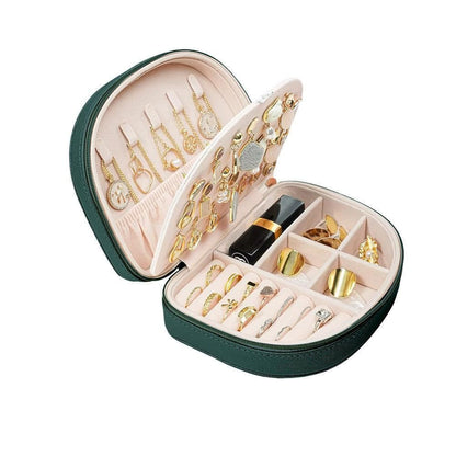 Portable Double Layer Jewelry Organizer Box PU Leather Jewelry Storage Case Green V1263-JX-7329-2