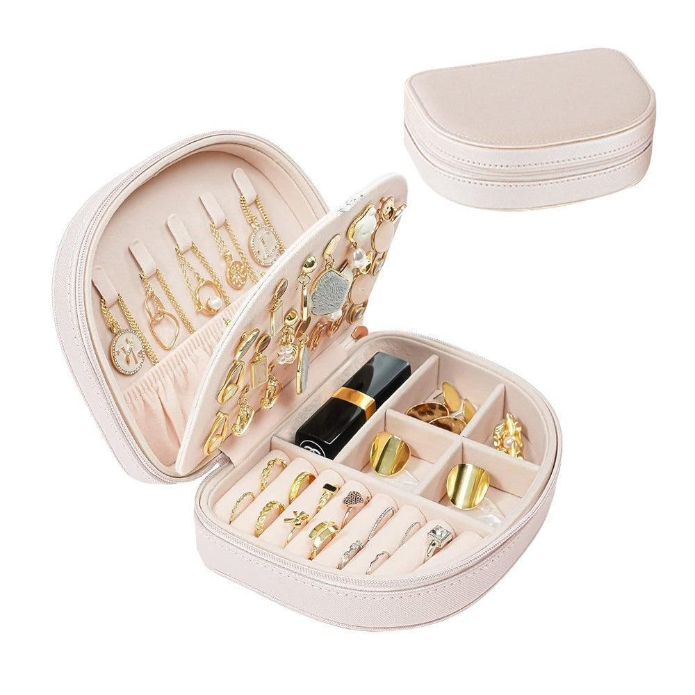 Portable Double Layer Jewelry Organizer Box PU Leather Jewelry Storage Case Green V1263-JX-7329-2