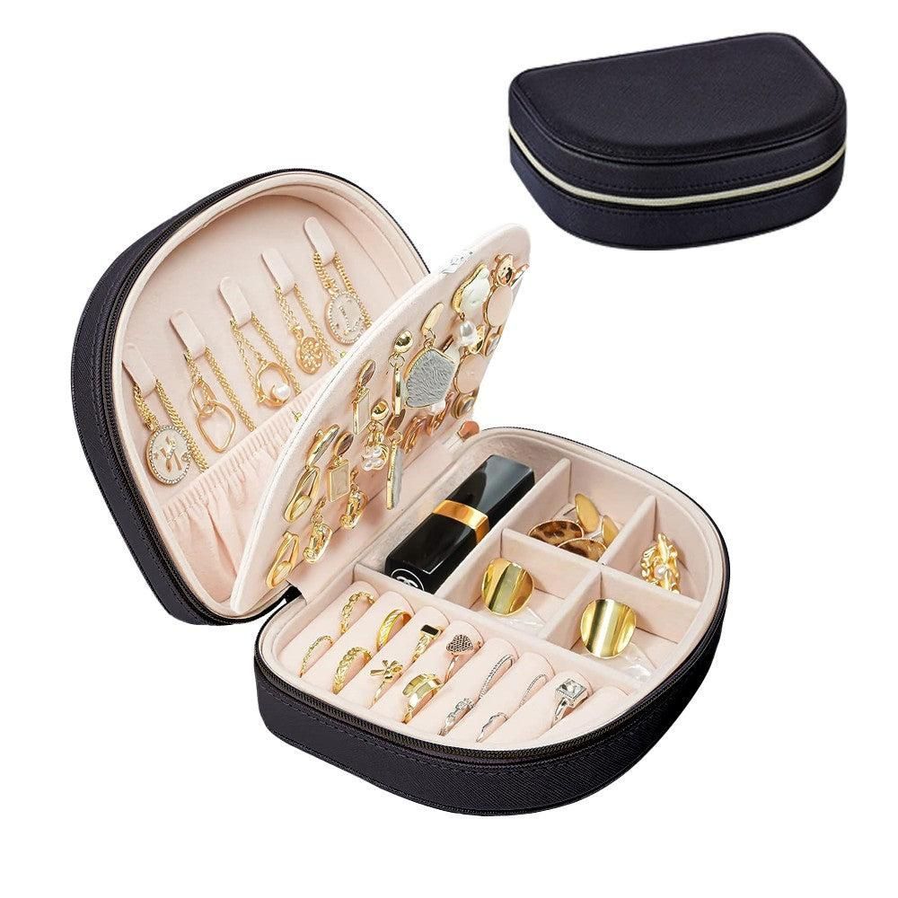 Portable Double Layer Jewelry Organizer Box PU Leather Jewelry Storage Case Green V1263-JX-7329-2