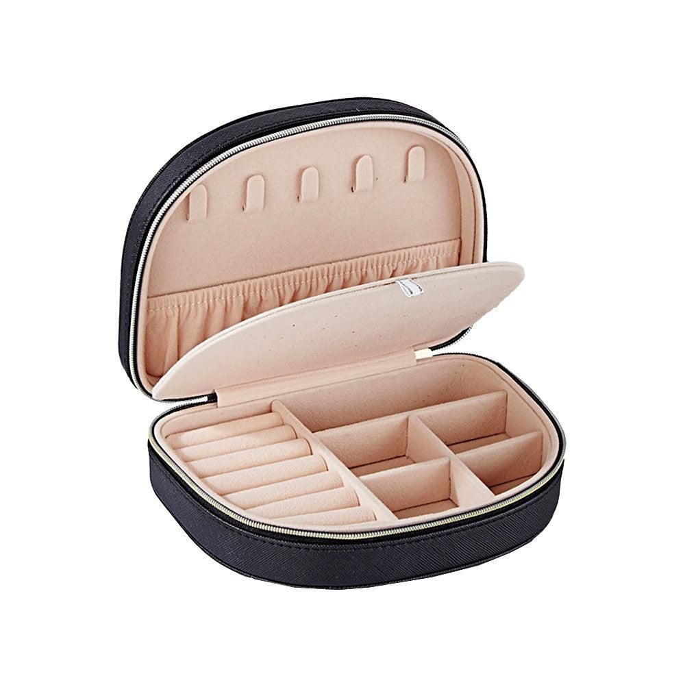 Portable Double Layer Jewelry Organizer Box PU Leather Jewelry Storage Case Black V1263-JX-7329-3