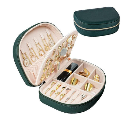 Portable Double Layer Jewelry Organizer Box PU Leather Jewelry Storage Case Black V1263-JX-7329-3