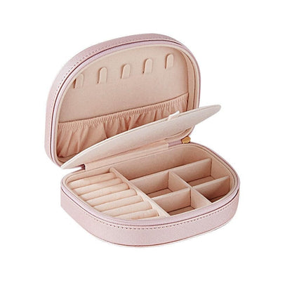 Portable Double Layer Jewelry Organizer Box PU Leather Jewelry Storage Case Pink V1263-JX-7329-4