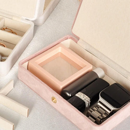 Portable Jewelry Box Storage Organizer for Rings Necklaces & Earrings Pink V1263-JX-7330-1