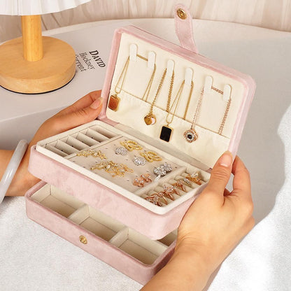 Portable Jewelry Box Storage Organizer for Rings Necklaces & Earrings Pink V1263-JX-7330-1