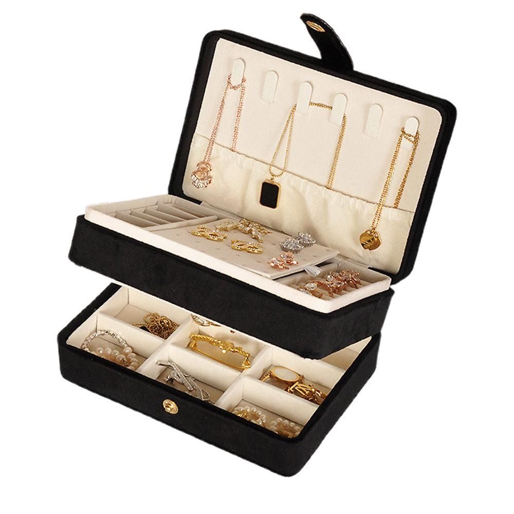 Portable Jewelry Box Storage Organizer for Rings Necklaces & Earrings Pink V1263-JX-7330-1