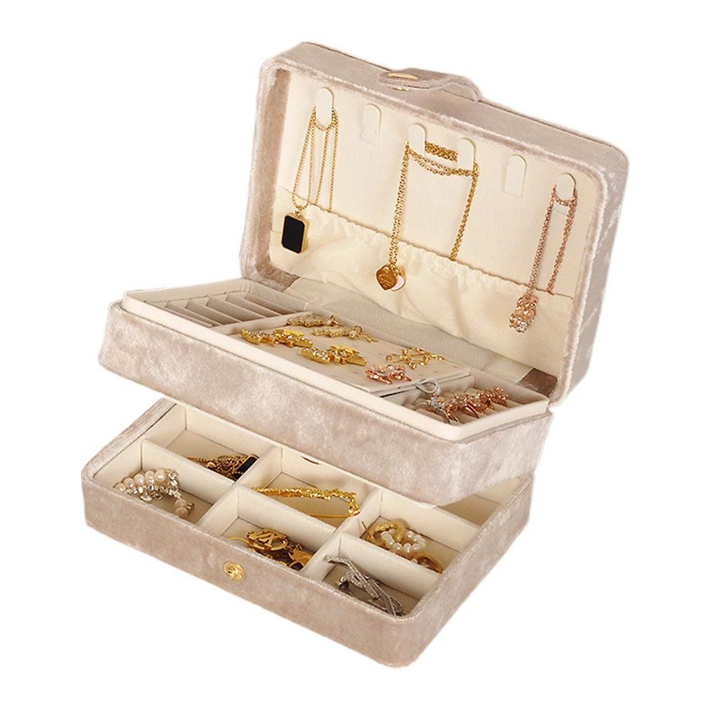 Portable Jewelry Box Storage Organizer for Rings Necklaces & Earrings Black V1263-JX-7330-2
