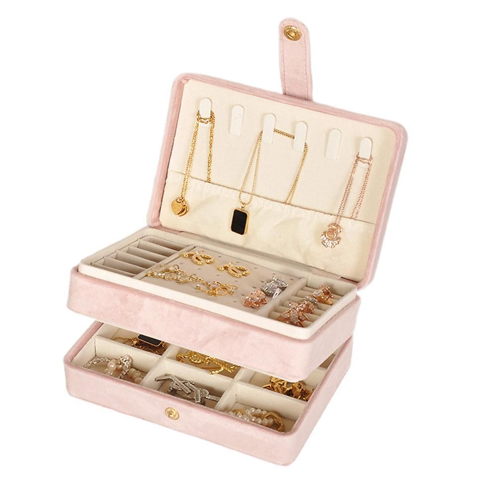 Portable Jewelry Box Storage Organizer for Rings Necklaces & Earrings Black V1263-JX-7330-2