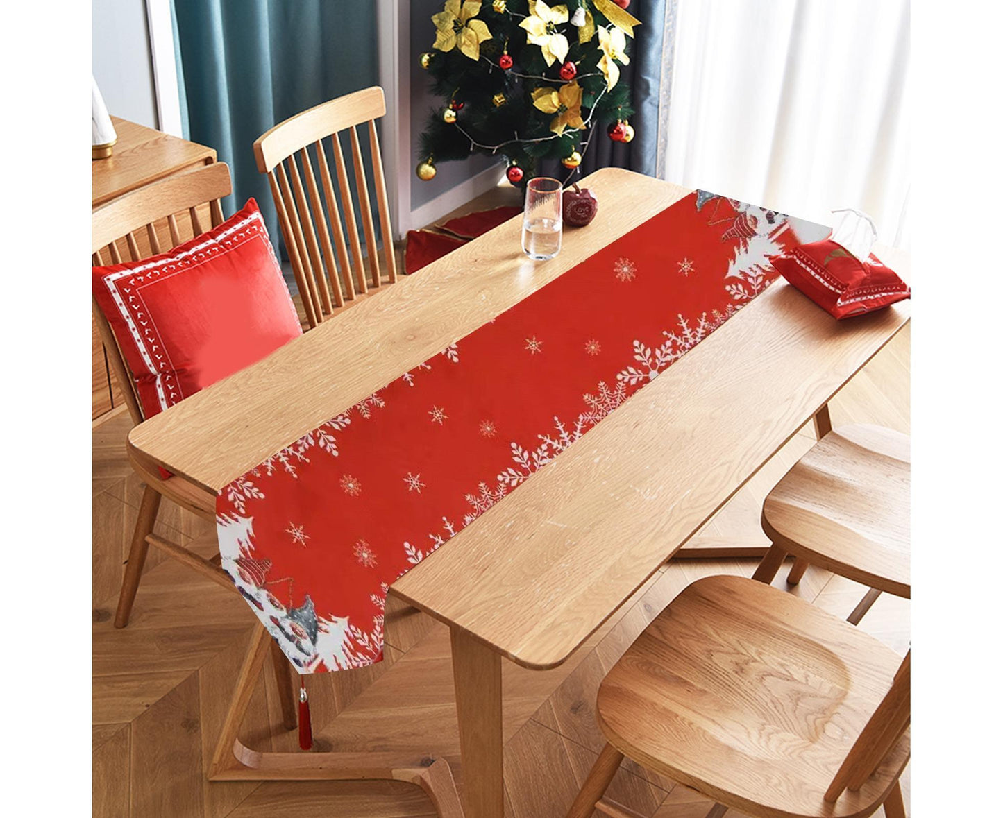 Xmas Tablecloth Non-woven Fabric Xmas Tree Print-Red V1263-JX-734