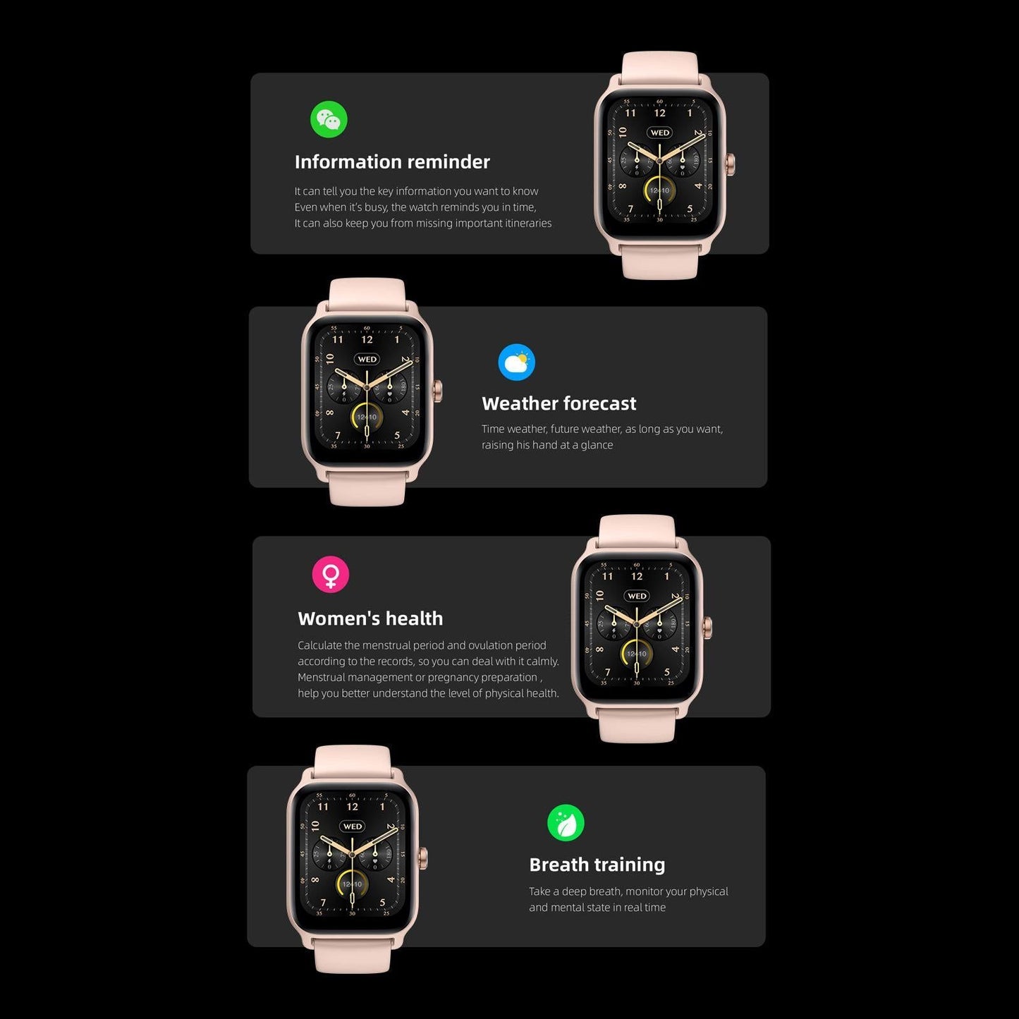 1.8inch Smart Watch IP68 BT5.3 for Android iOS with Heart Rate Monitoring Exercise Records 1pc(Pink) V1263-JX-7347-3