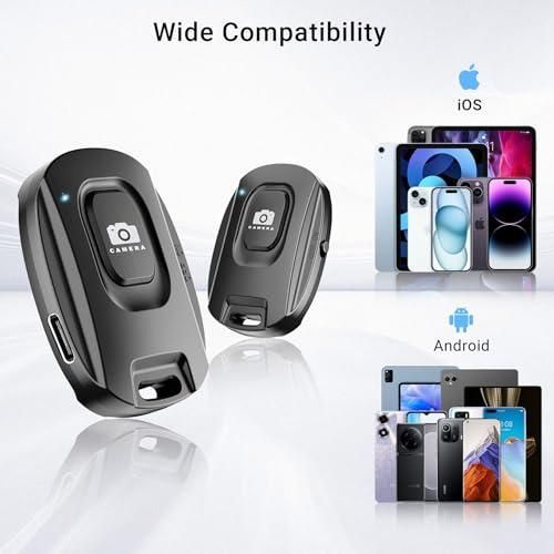 1 Pair Black Bluetooth Mobile Phone Camera Remote Control Rechargeable Shutter V1263-JX-7348