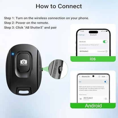 1 Pair Black Bluetooth Mobile Phone Camera Remote Control Rechargeable Shutter V1263-JX-7348