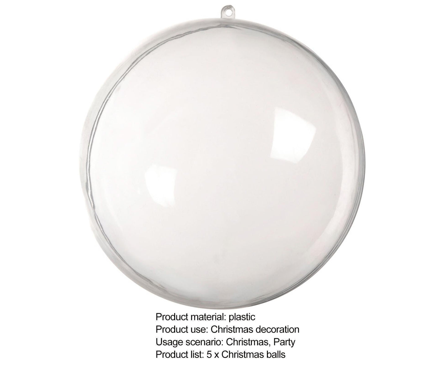 5Pcs Xmas Ball Transparent Fillable Shatterproof-9cm V1263-JX-735