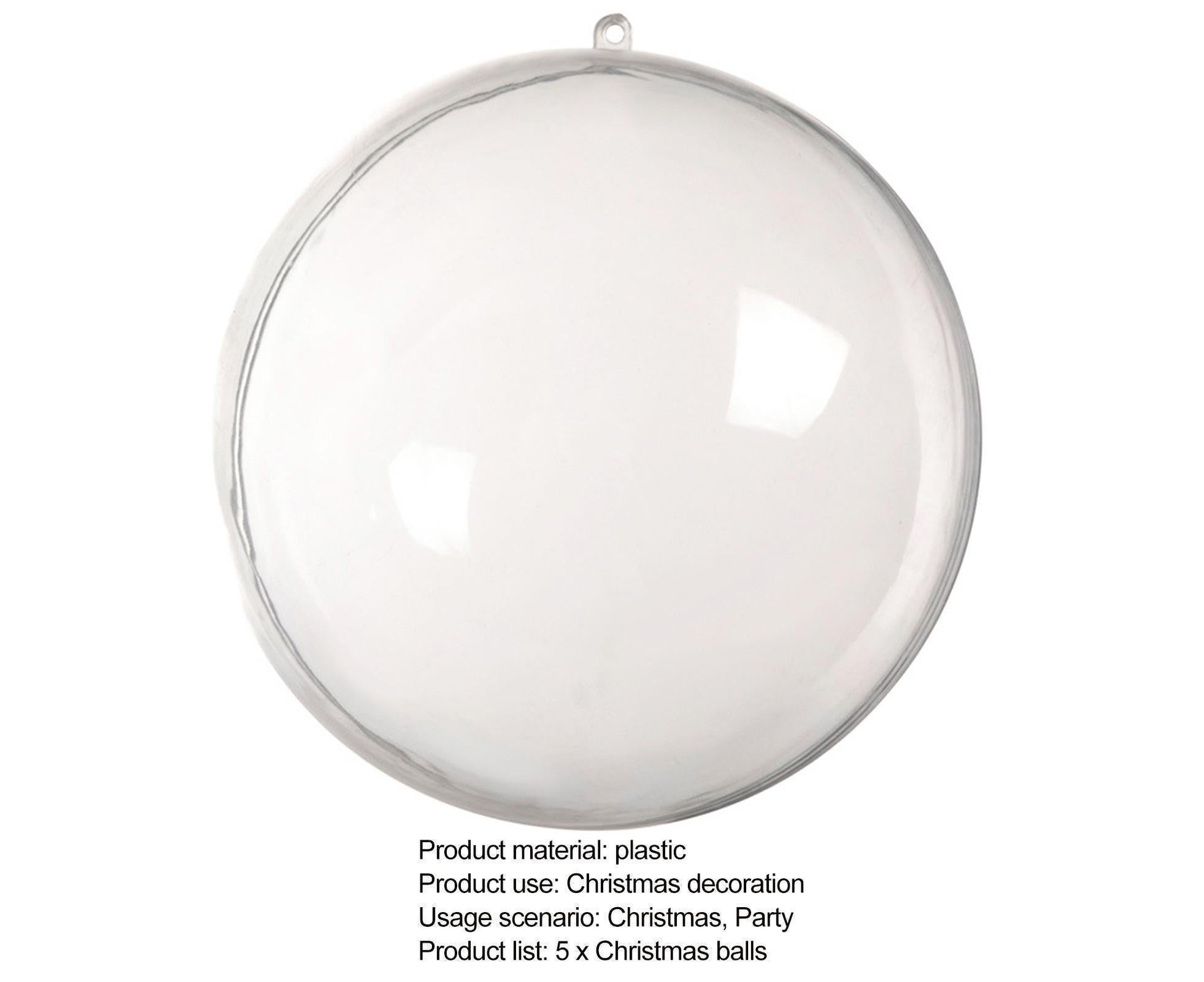 5Pcs Xmas Ball Transparent Fillable Shatterproof-9cm V1263-JX-735