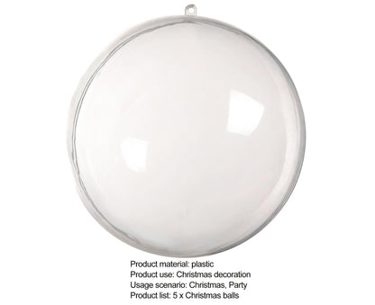 5Pcs Xmas Ball Transparent Fillable Shatterproof-9cm V1263-JX-735