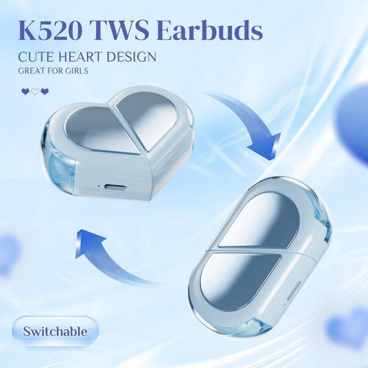 K520 deformable cute heart-shaped bluetooth headset tws compact stereo - blue V1263-JX-7350-2