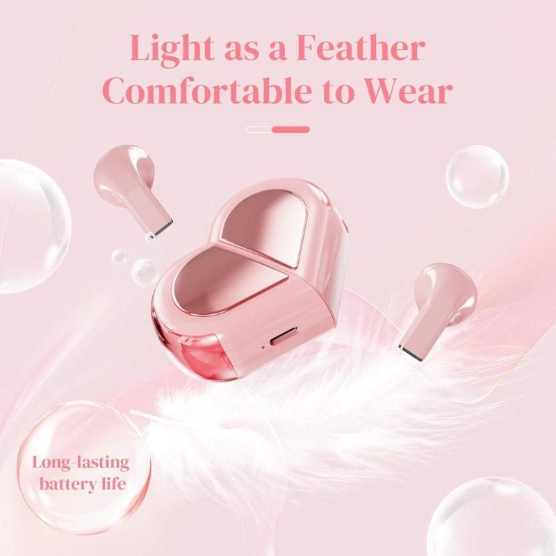 K520 deformable cute heart-shaped bluetooth headset tws compact stereo - pink V1263-JX-7350-3