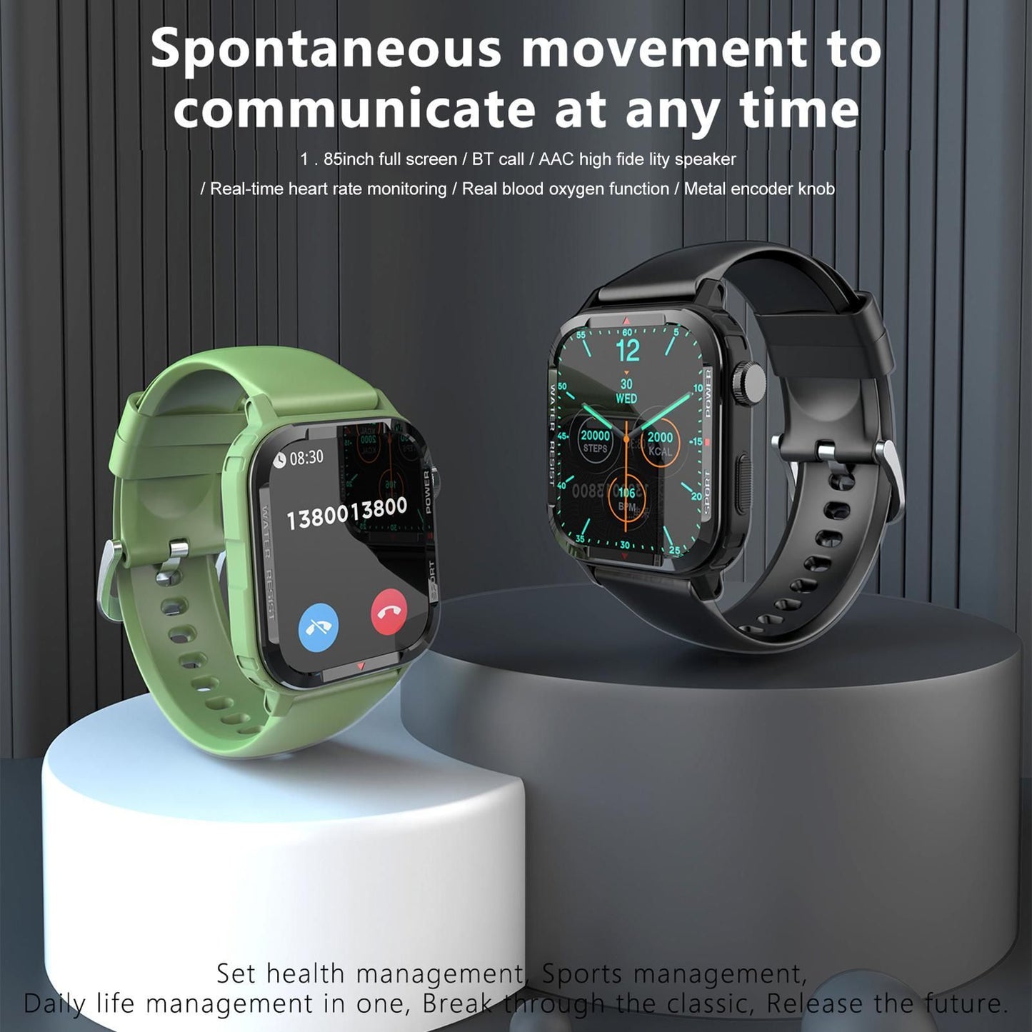 Smart Watch 1.85 inch Square Screen IP67 45*39mm 1pc (Black) V1263-JX-7352-1