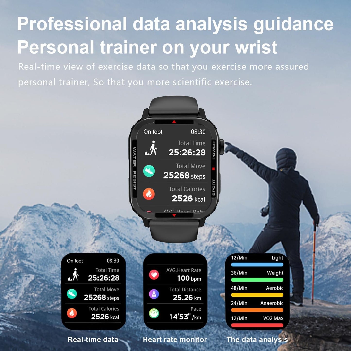 Smart Watch 1.85 inch Square Screen IP67 45*39mm 1pc (Black) V1263-JX-7352-1