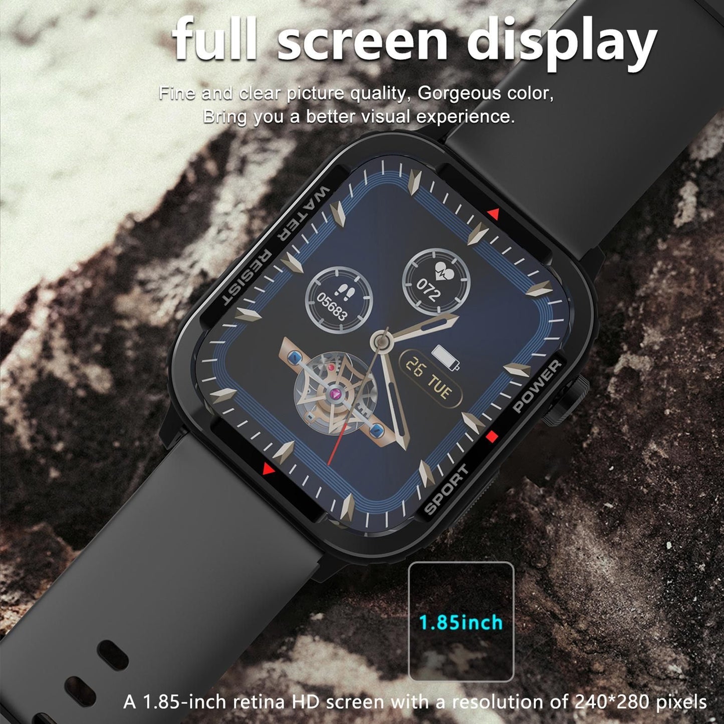 Smart Watch 1.85 inch Square Screen IP67 45*39mm 1pc (Green) V1263-JX-7352-2