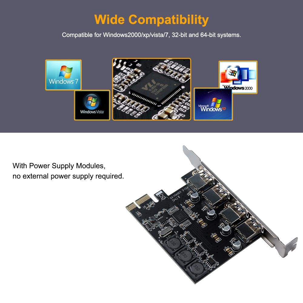 Four Ports USB 3.0 Super Fast 5Gbps PCI-E Expansion Card PCI Express Adapter Converter Card 6A Power Supply V1263-JX-7357