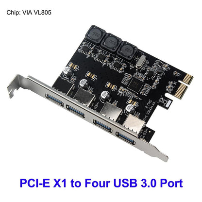 Four Ports USB 3.0 Super Fast 5Gbps PCI-E Expansion Card PCI Express Adapter Converter Card 6A Power Supply V1263-JX-7357
