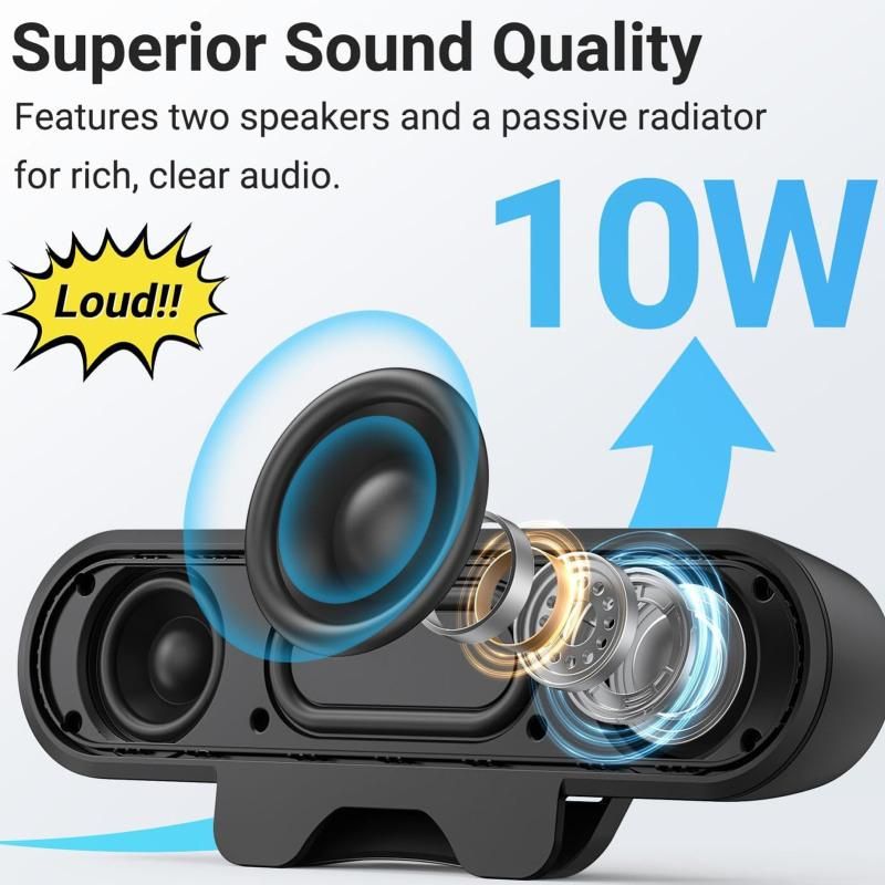 USB Wired Computer Speaker, HD Stereo Sound with Volume Control, Clamp-on Design, Black V1263-JX-7359