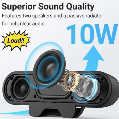 USB Wired Computer Speaker, HD Stereo Sound with Volume Control, Clamp-on Design, Black V1263-JX-7359