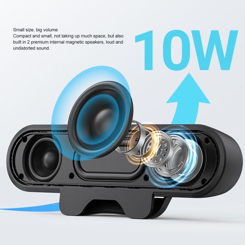 USB Wired Computer Speaker, HD Stereo Sound with Volume Control, Clamp-on Design, Black V1263-JX-7359
