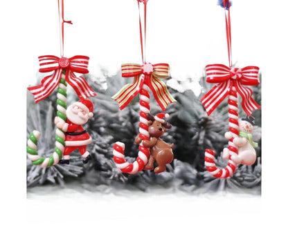 3Pcs Xmas Tree Pendant Candy Cane Crafts Soft Clay V1263-JX-736