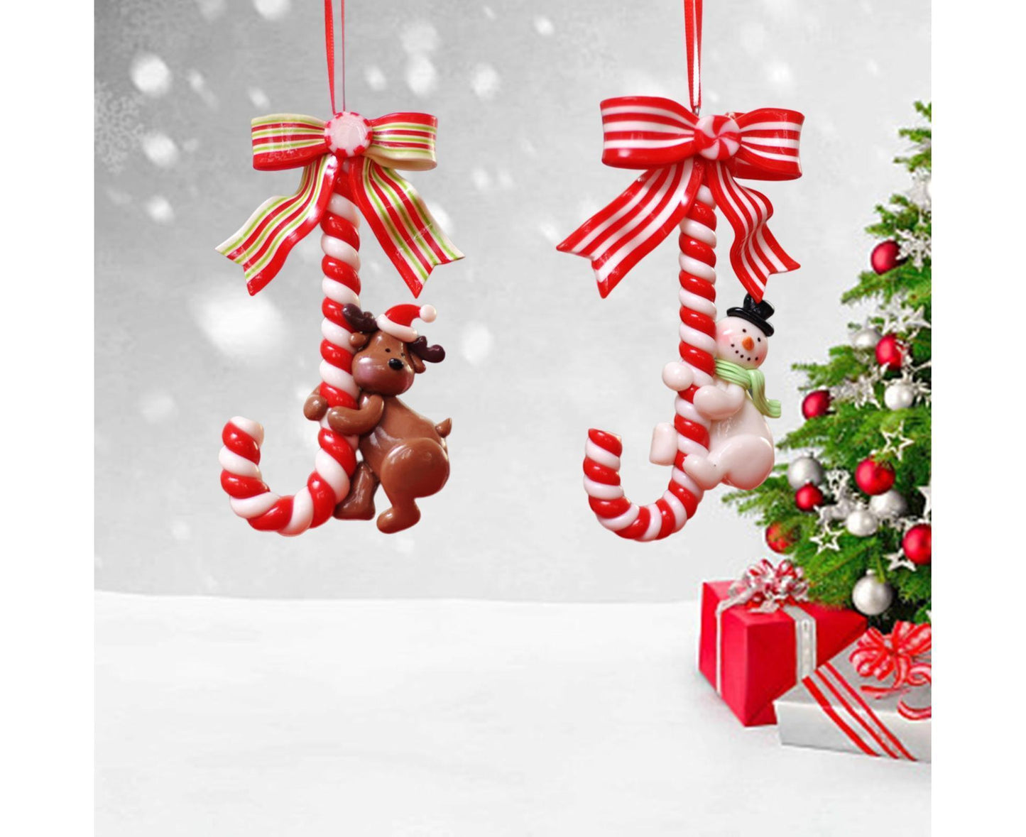 3Pcs Xmas Tree Pendant Candy Cane Crafts Soft Clay V1263-JX-736